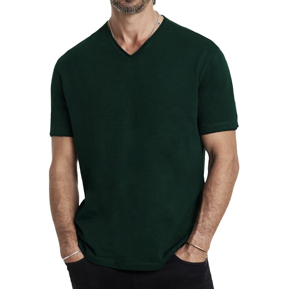 John Varvatos Miles Slub Cotton V Neck Tee Shirt Seaweed Green Mens 2XL NWT $98